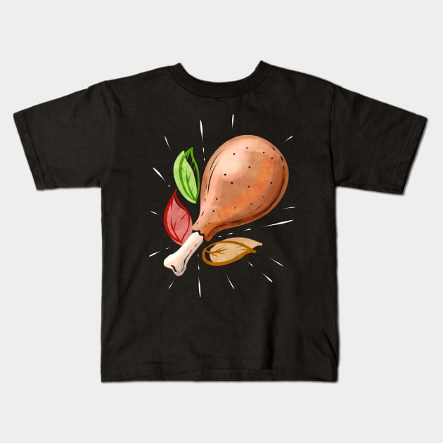 Roasted Turkey Leg Drumstick Family Meal On Thanksgiving Kids T-Shirt by SinBle